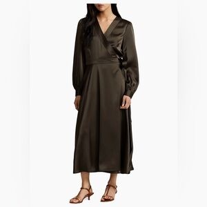 Ralph Lauren Satin Wrap Dress - Dark Brown